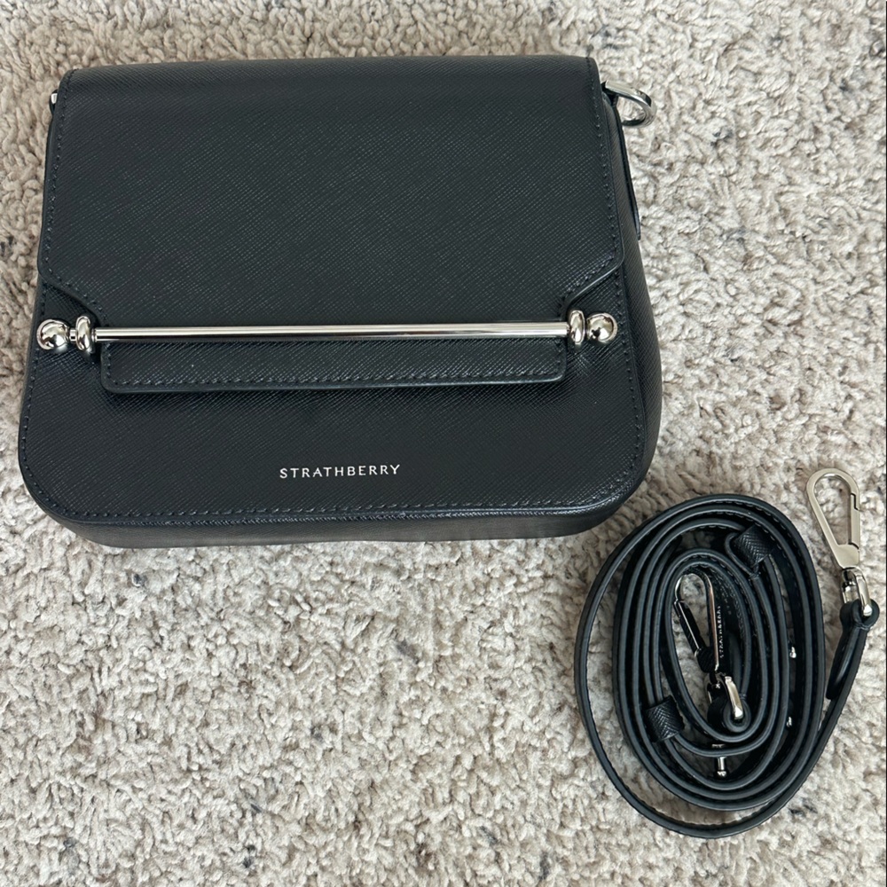 Strathberry Ace Mini Crossbody Bag Black with Silver Hardware NWOT & Authentic!